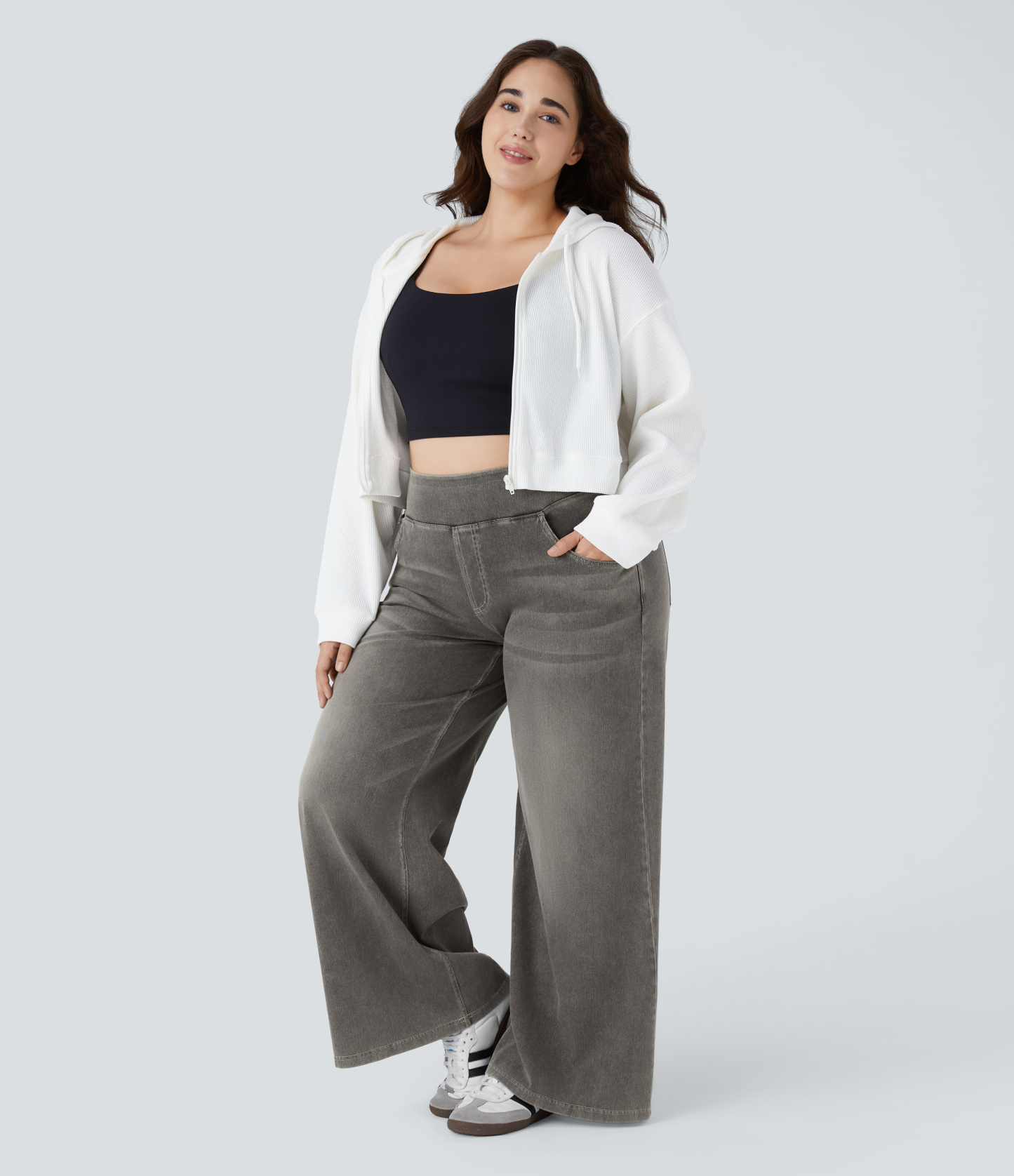 FlexHigh Waisted Pockets Baggy Wide Leg Washed Casual Plus Size Jeans