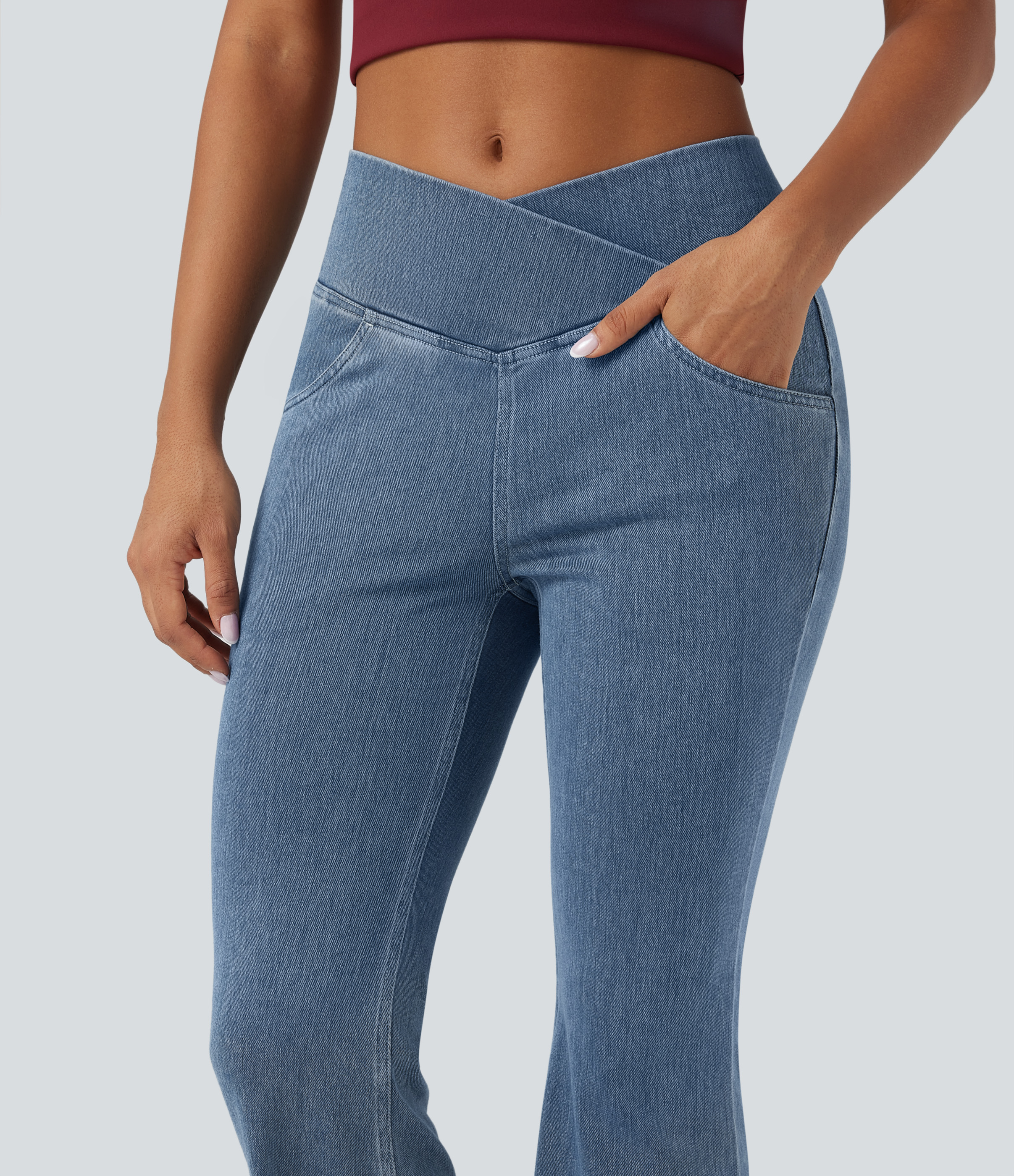 FlexHigh Waisted Crossover Pocket Washed Casual Jeans