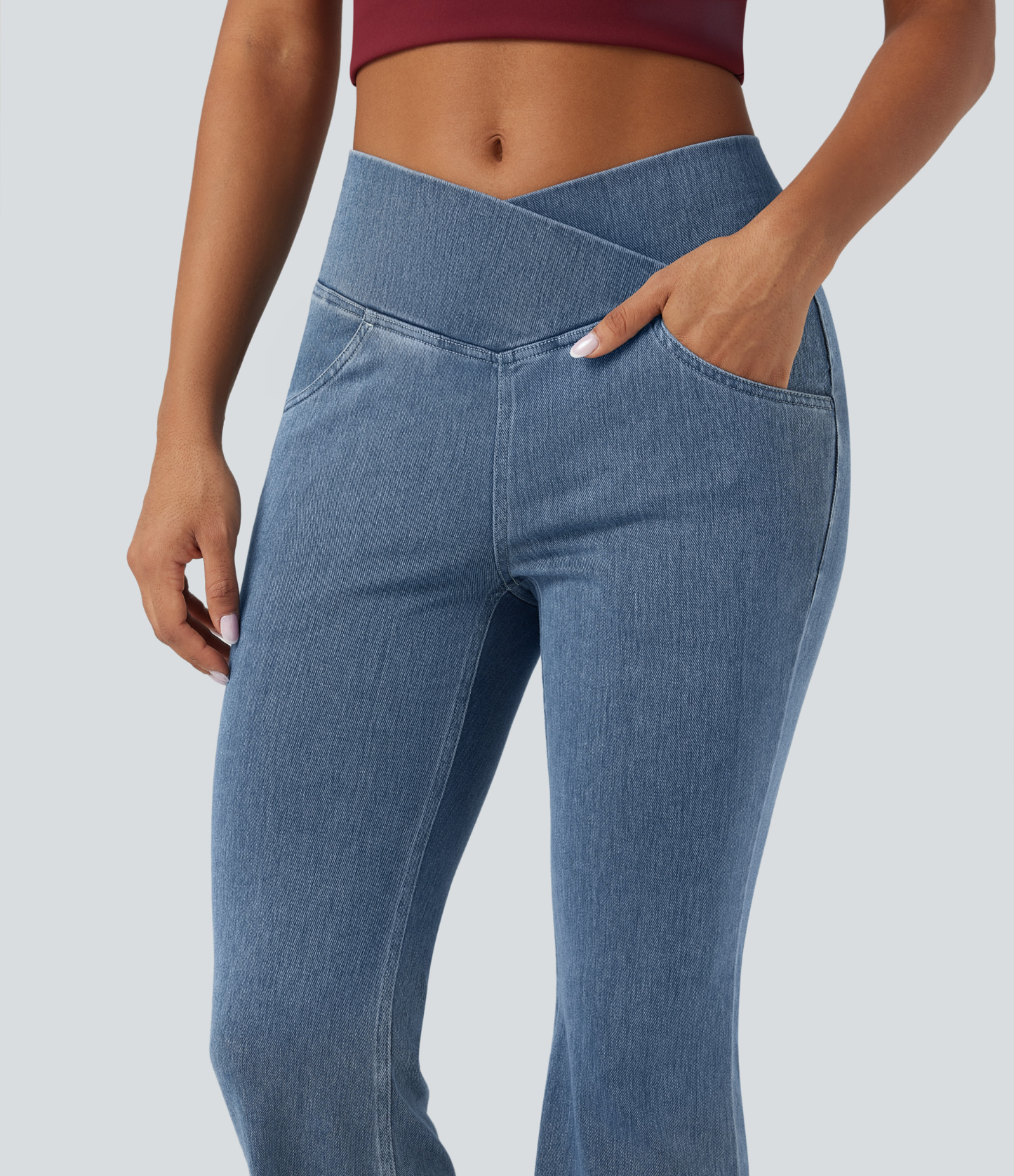 FlexHigh Waisted Crossover Pocket Washed Casual Jeans