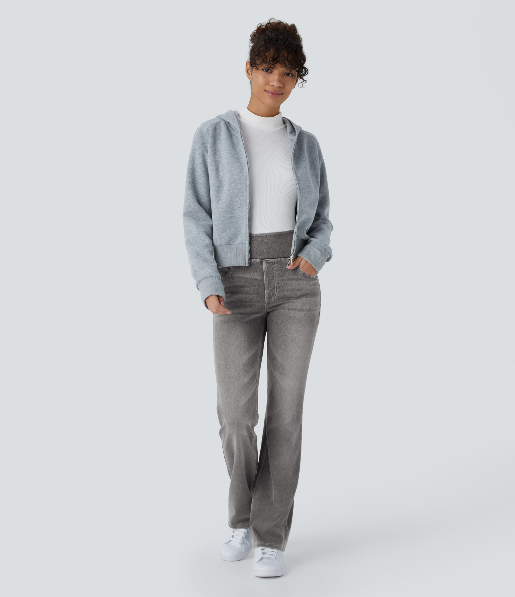 FlexHigh Waisted Pockets Washed Casual Bootcut Jeans