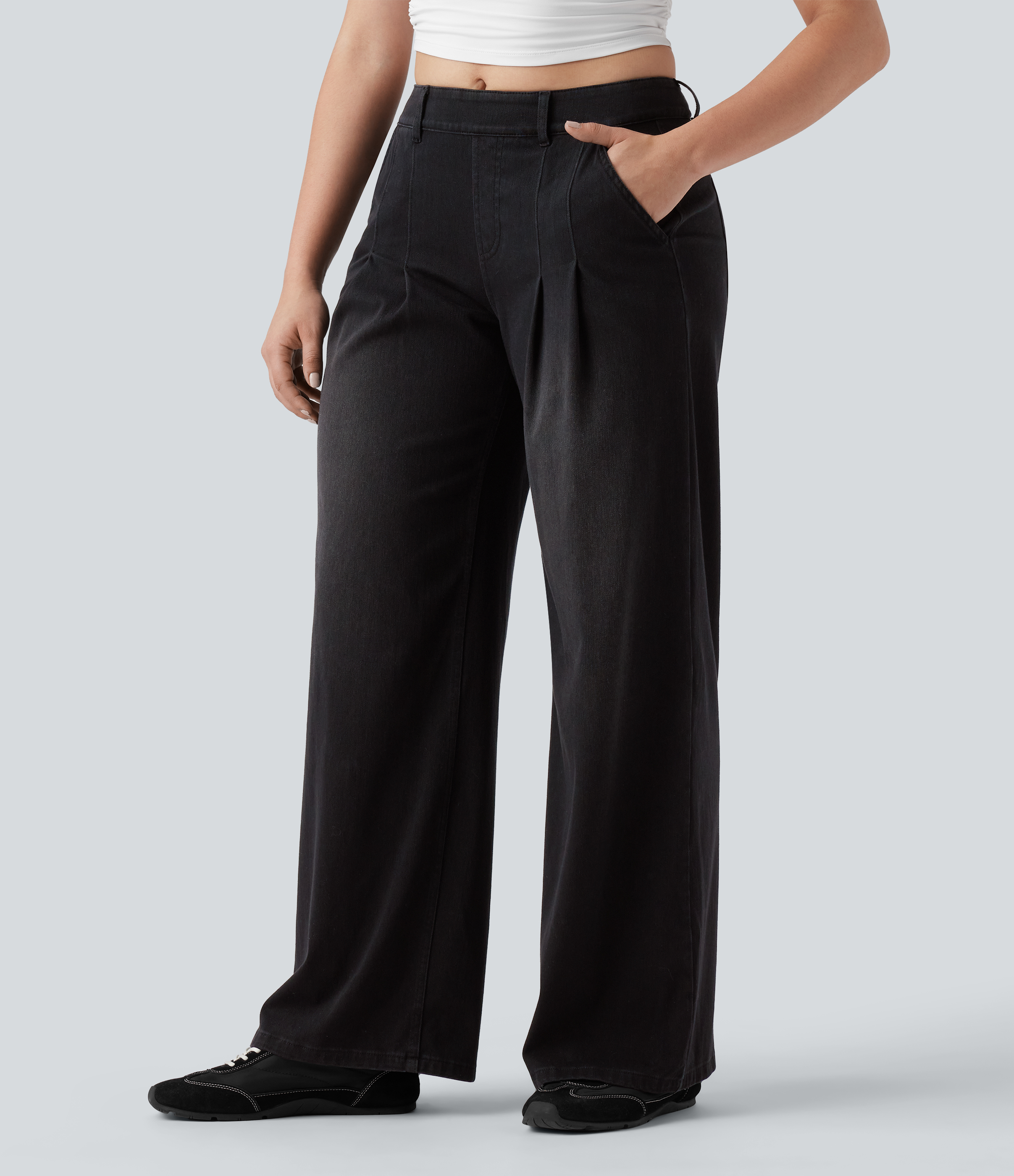 FlexMid Rise Wide Leg Casual Jeans with Pockets