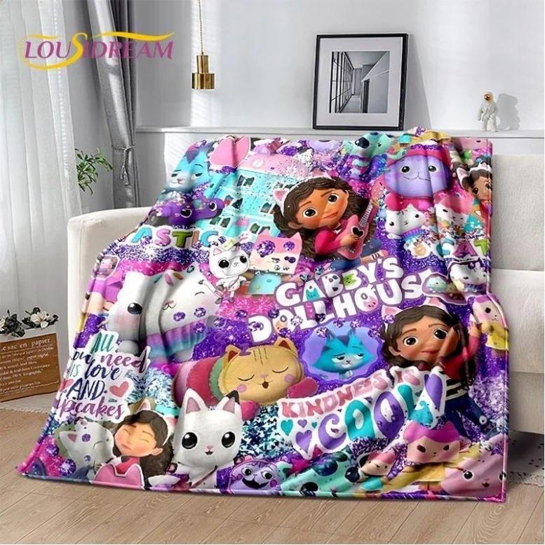 Cartoon Cute Gabbys Dollhouse Girl Soft Blankets,Keep Warm Throw Blanket Comfortable Blanket For Picnic Beds Sofa Home BedroomFlannel BlanketGift For Men & Women, Gift For Kids, Birthday Gift,Christmas,Halloween Blanket