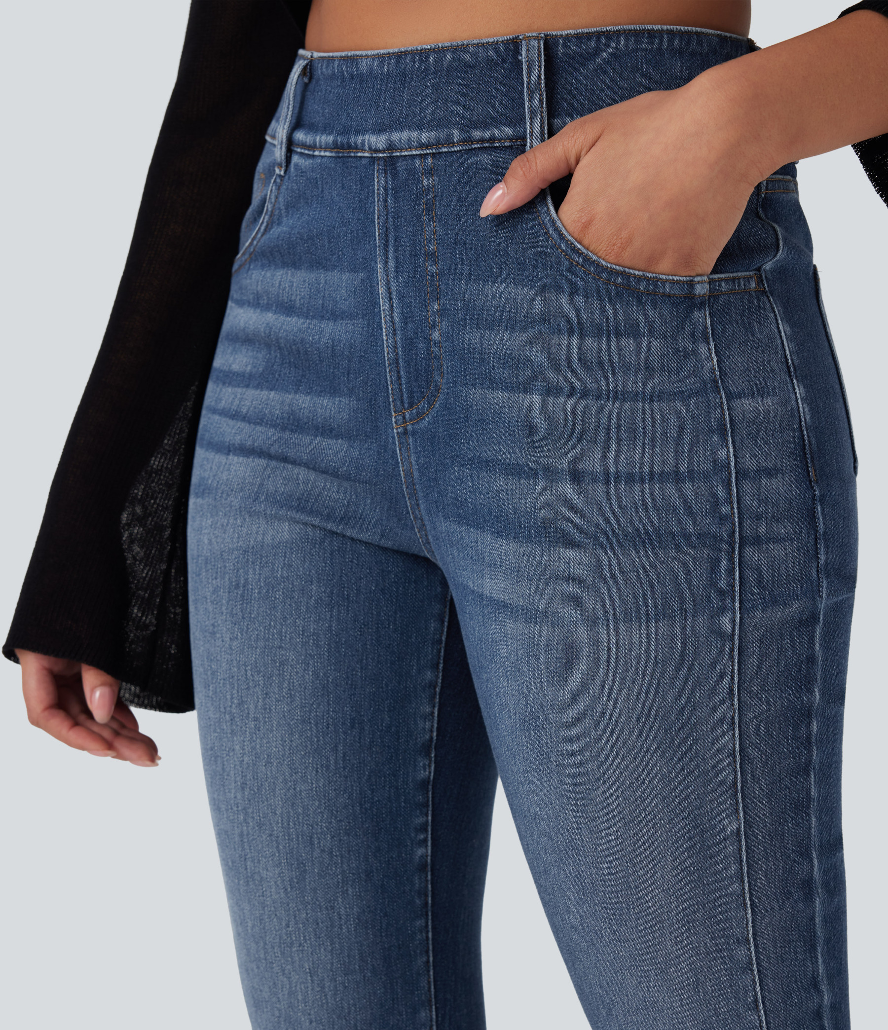 FlexMid Rise Washed Casual Skinny Jeans with Pockets