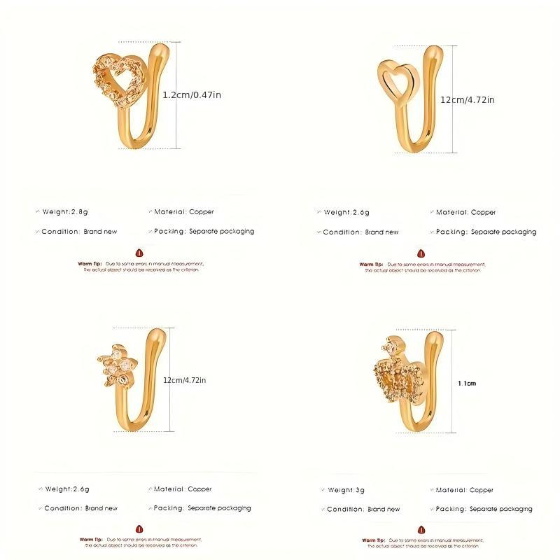 9pcs Nose Ring Jewelry Shape Nose Ring  Copper Non Piercing Nose Rings, U Shape Star Love Crown Nose Clip with Zirconia shape nose nose ring nose ring Punk Rhinestone Clip-On Gold gold  nose protection bracelet cross  septum Stainless Steel Charm