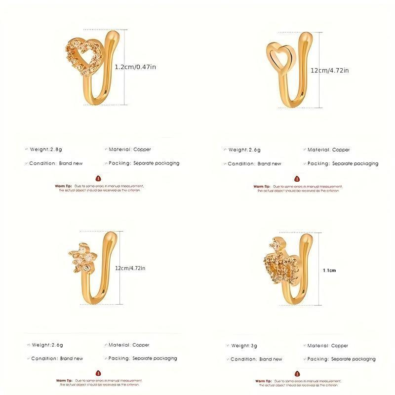 9pcs Nose Ring Jewelry Shape Nose Ring  Copper Non Piercing Nose Rings, U Shape Star Love Crown Nose Clip with Zirconia shape nose nose ring nose ring Punk Rhinestone Clip-On Gold gold  nose protection bracelet cross  septum Stainless Steel Charm