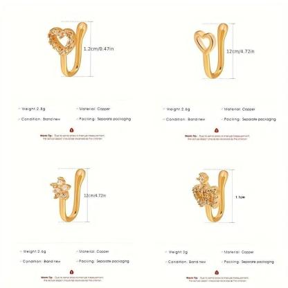9pcs Nose Ring Jewelry Shape Nose Ring  Copper Non Piercing Nose Rings, U Shape Star Love Crown Nose Clip with Zirconia shape nose nose ring nose ring Punk Rhinestone Clip-On Gold gold  nose protection bracelet cross  septum Stainless Steel Charm