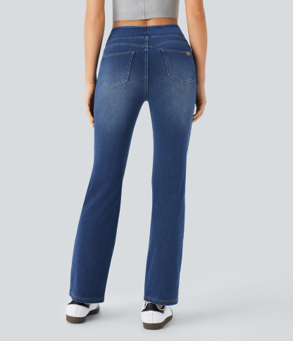 FlexHigh Waisted Pockets Washed Casual Bootcut Jeans