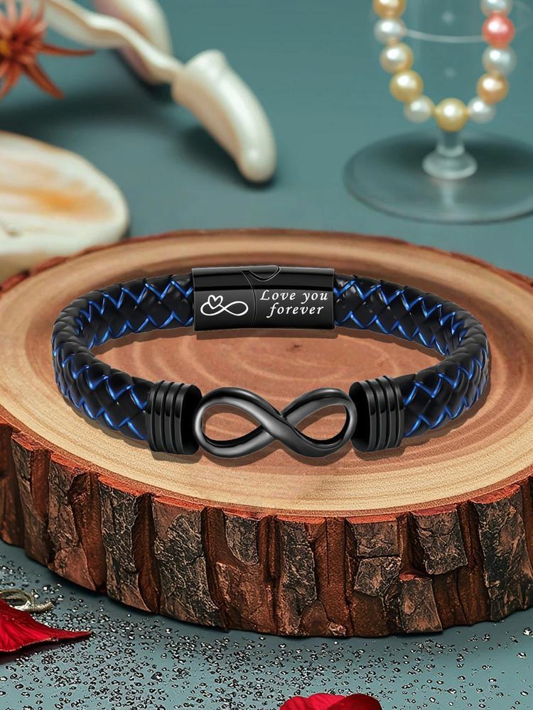 1PC Unique Christmas Gift for Son, Birthday Gifts for Son from Mom Leather Bracelets, Leather Braided Bracelet, Knotted Bracelets Jewelry for Son from Dad & Gift Card, Bracelet for Daily Wear Gift for Son