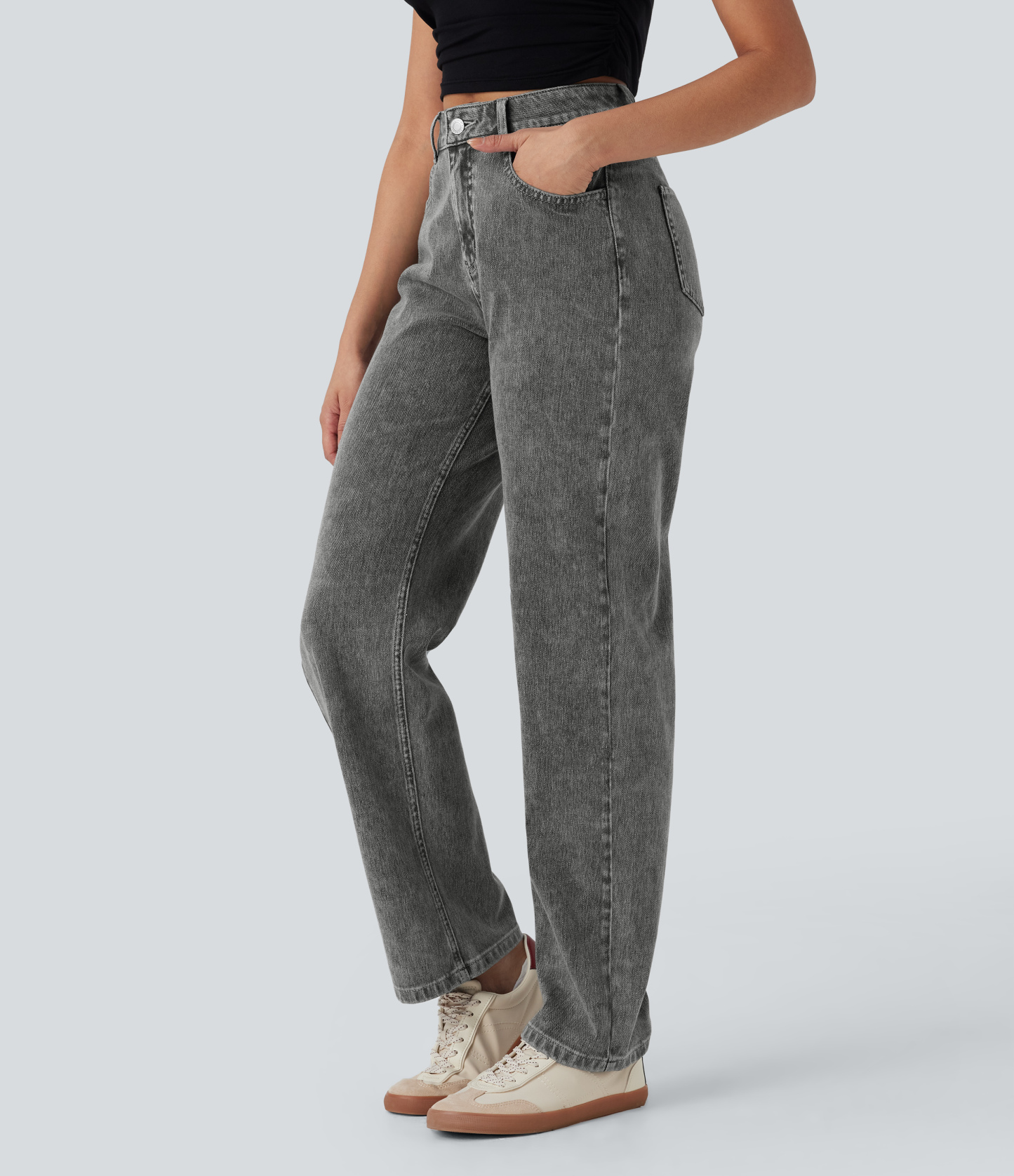 FlexHigh Waisted Zipper Pockets Straight Leg Casual Jeans