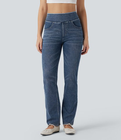 FlexHigh Waisted Washed Casual Bootcut Jeans with Pockets