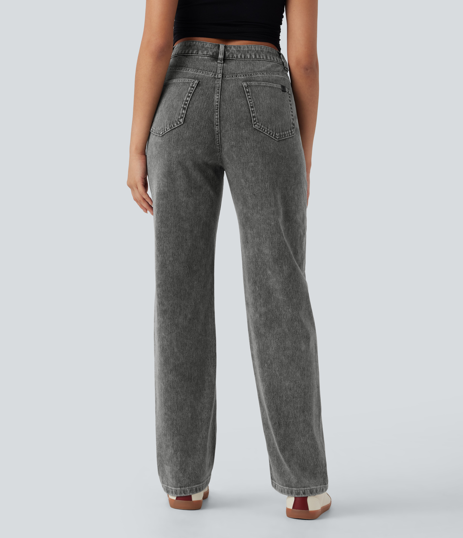 FlexHigh Waisted Zipper Pockets Straight Leg Casual Jeans