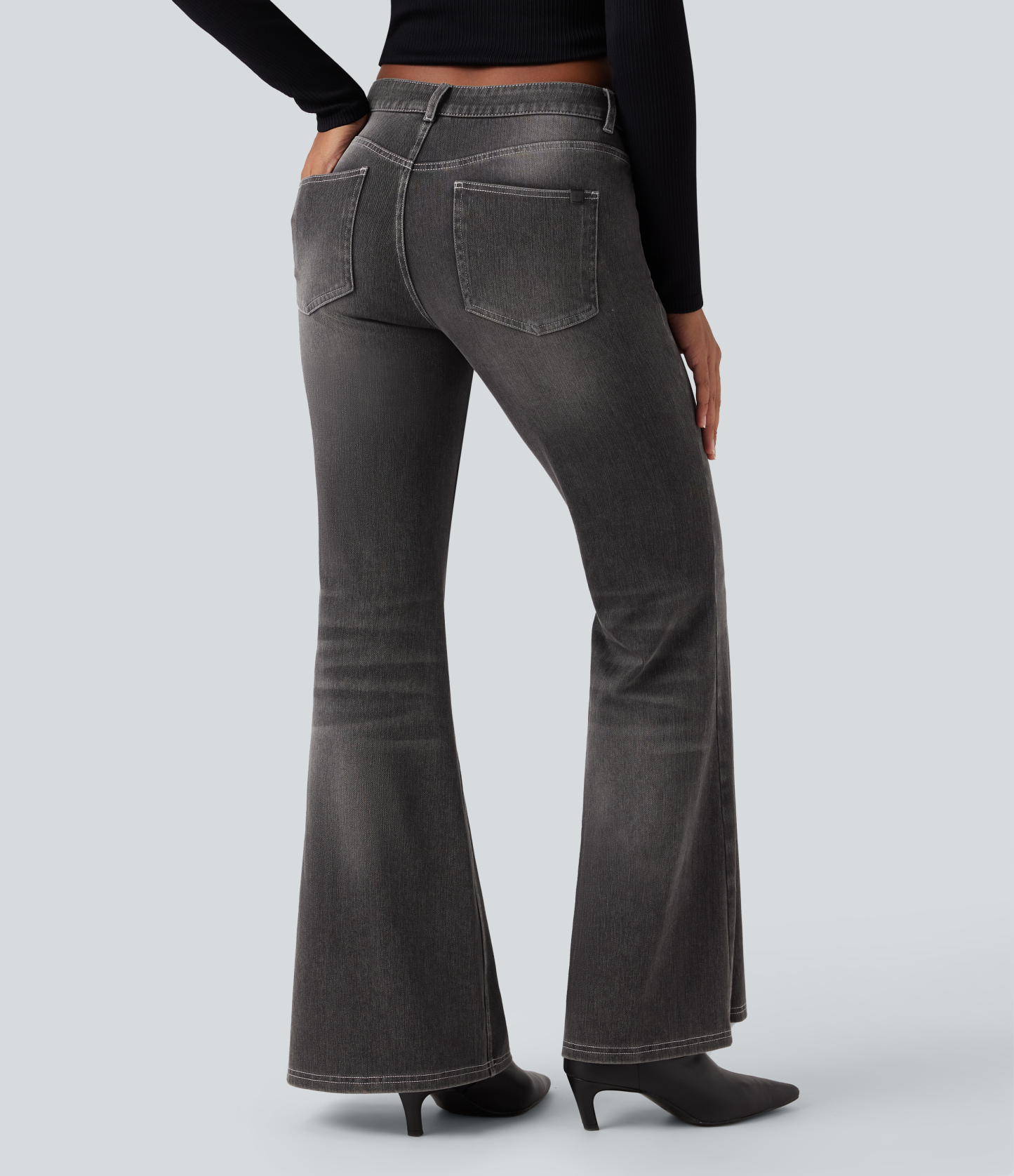 FlexLow Rise Flare Washed Casual Jeans with Pockets