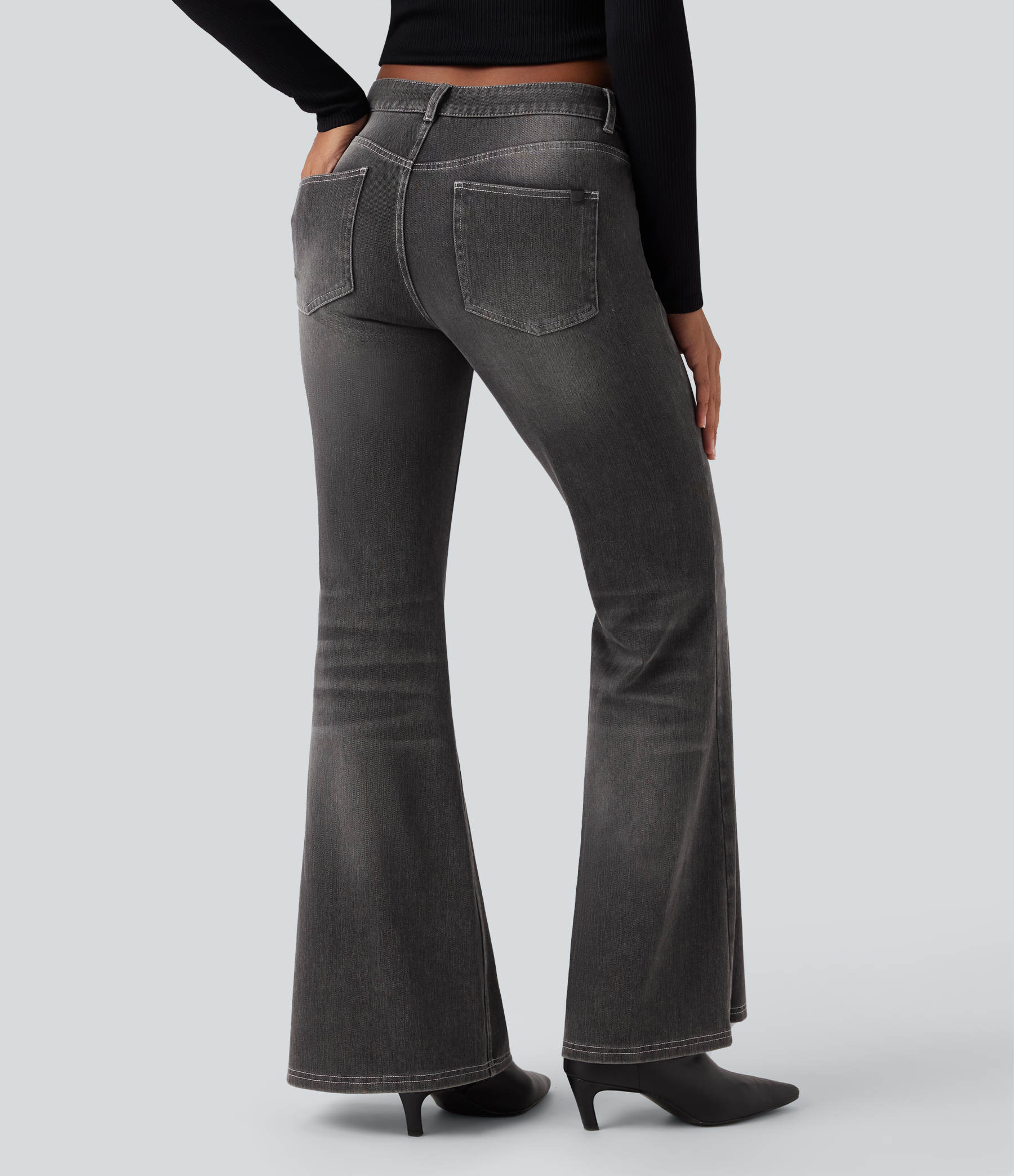 FlexLow Rise Flare Washed Casual Jeans with Pockets