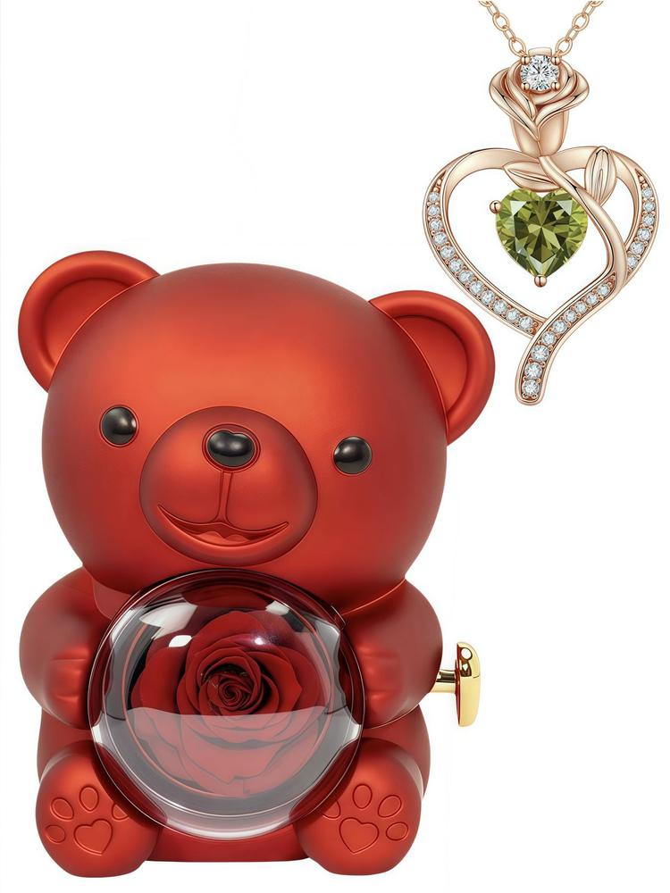 Heart Jewelry Set with Bear & Rose Gift Box, Including Heart Pendant Necklace & Ring & Earrings & Bracelet, Fashion Jewelry for Party, Daily Decor, Trendy All-match & Exquisite Jewelry for Birthday Gift, Mother's Day Gift