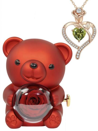 Heart Jewelry Set with Bear & Rose Gift Box, Including Heart Pendant Necklace & Ring & Earrings & Bracelet, Fashion Jewelry for Party, Daily Decor, Trendy All-match & Exquisite Jewelry for Birthday Gift, Mother's Day Gift