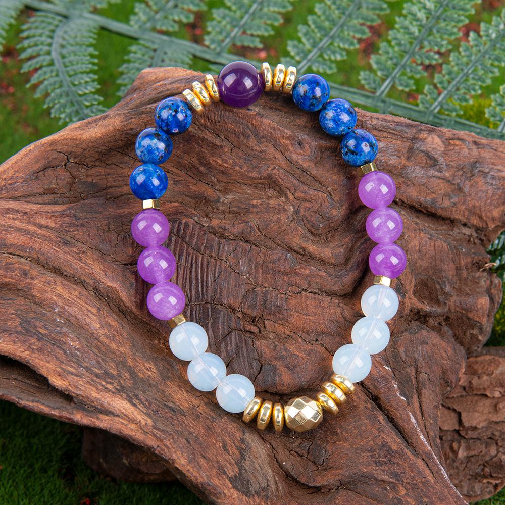 1pc Amethyst And Opal Crystal Elastic Bracelet, Stylish Bohemian Gem Accessories For Career Wealth, For Luck And Prosperity, , Brings Serenity & Luck