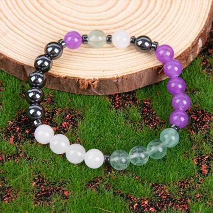 Crystal Bracelet - Allotherapy Focus And Clarity Aid, 8mm Bead Jewelry For Determination And Concentration, Physical Form Elastic Wrist Rosary, Brings Serenity & Luck Colorblock Beaded Crystal Bracelet