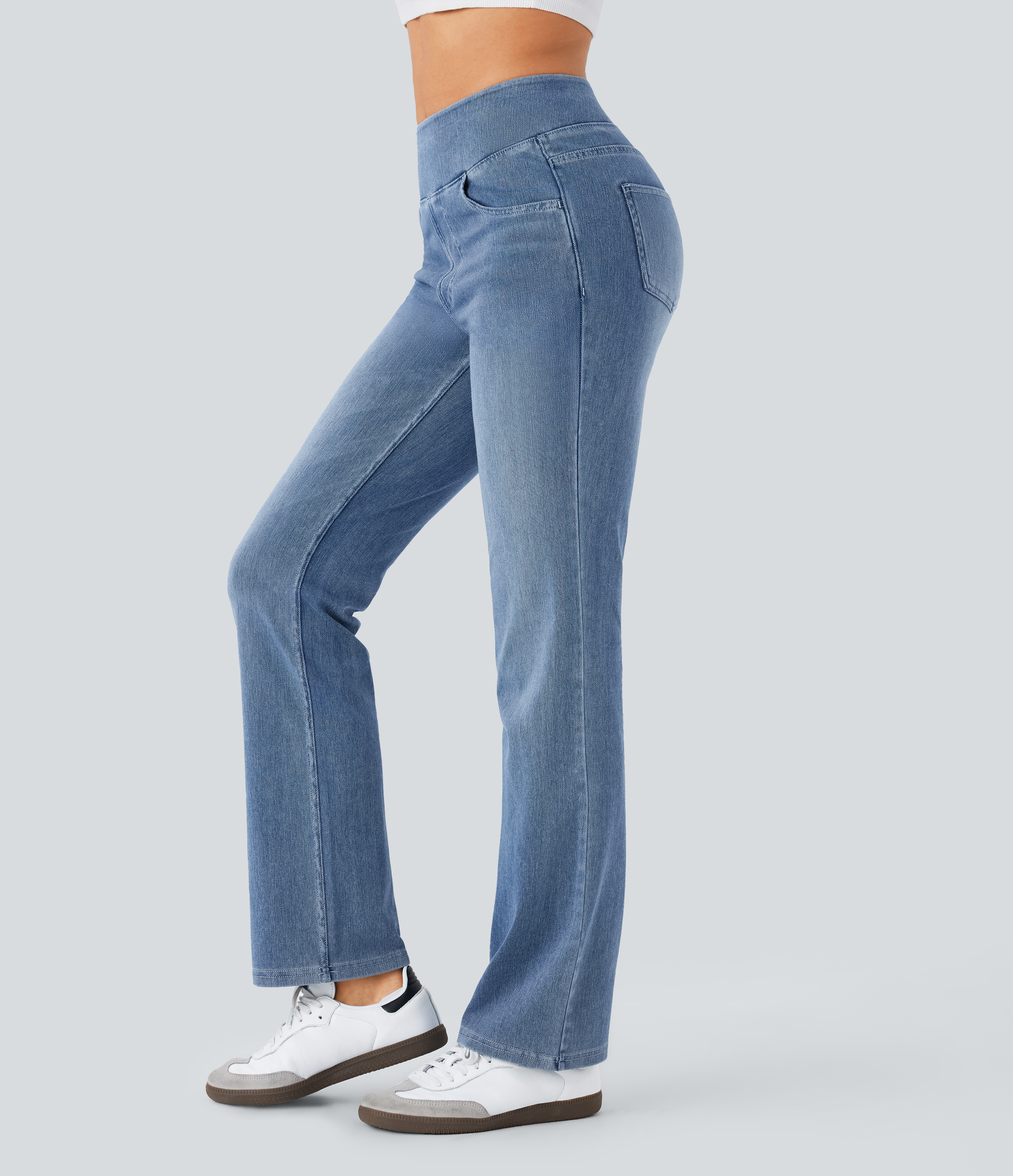 FlexHigh Waisted Pockets Washed Casual Bootcut Jeans