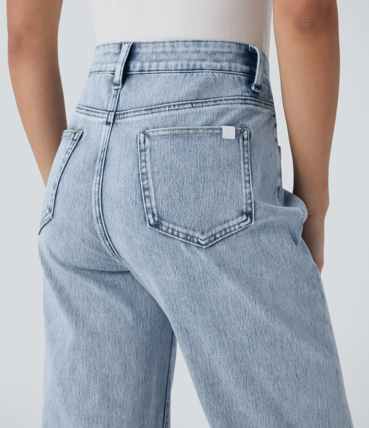 FlexHigh Waisted Zipper Pockets Straight Leg Casual Jeans