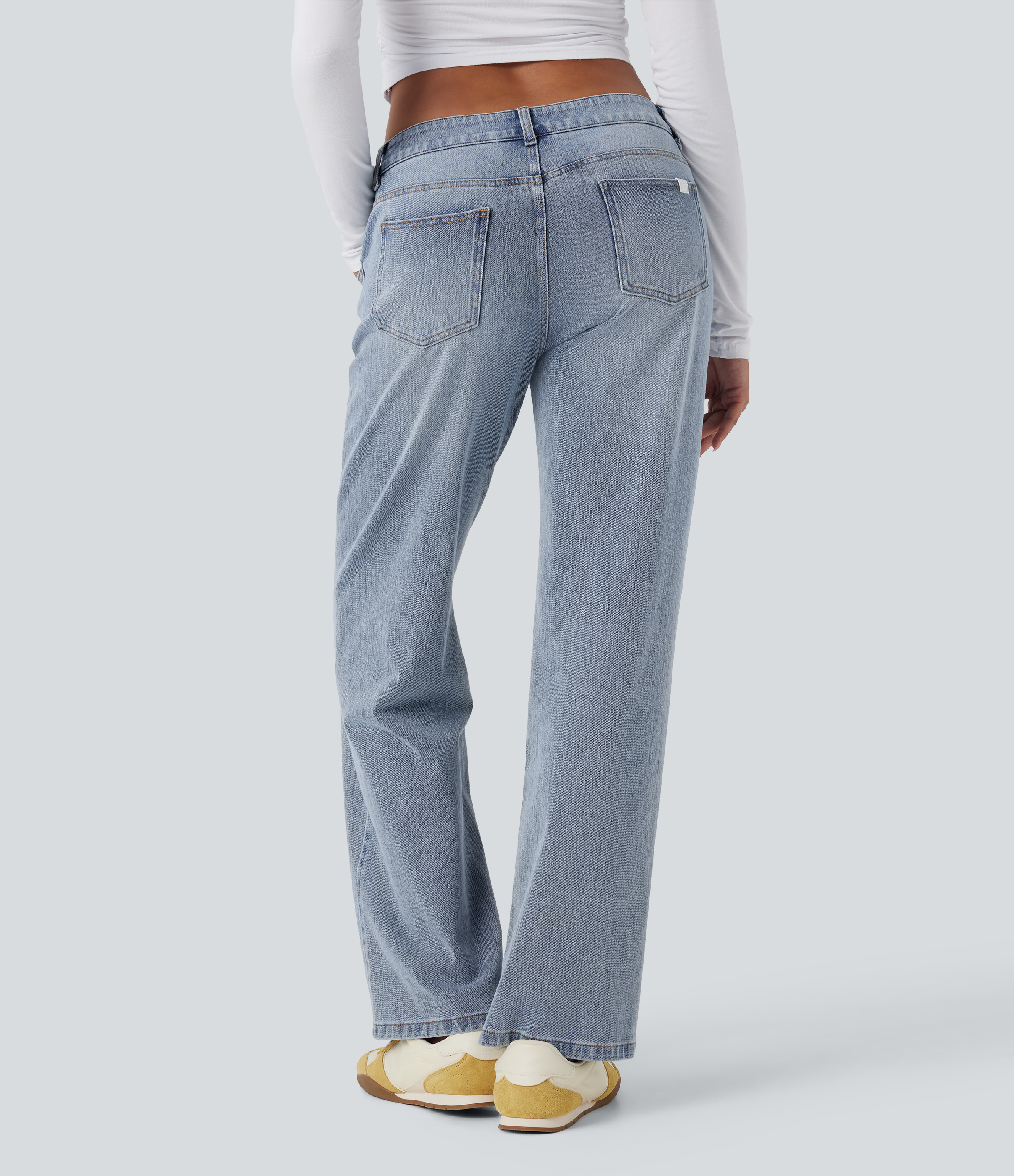 FlexAsymmetric Low Rise Straight Leg Casual Jeans with Pockets