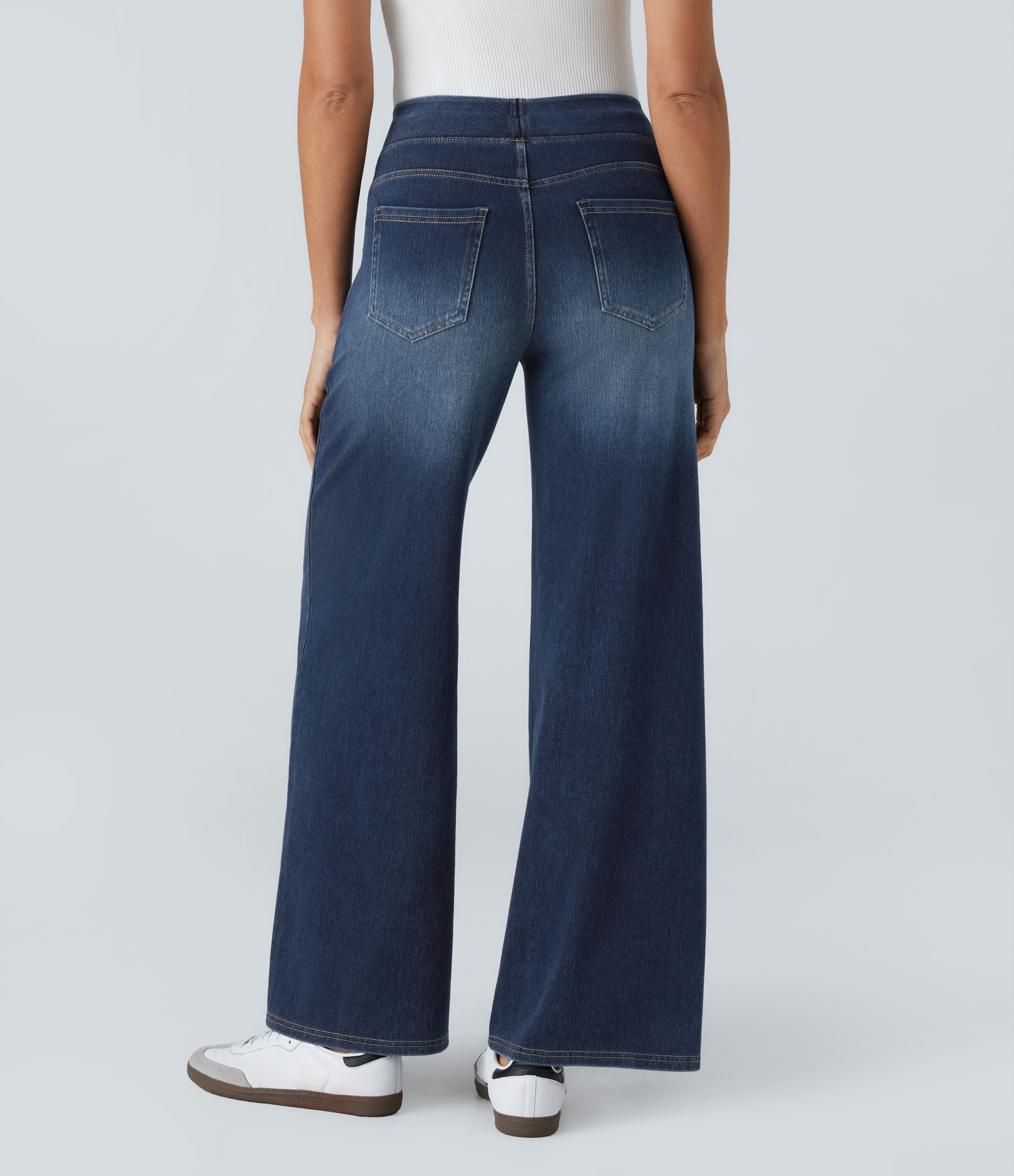 FlexHigh Waisted Pockets Baggy Wide Leg Washed Casual Jeans