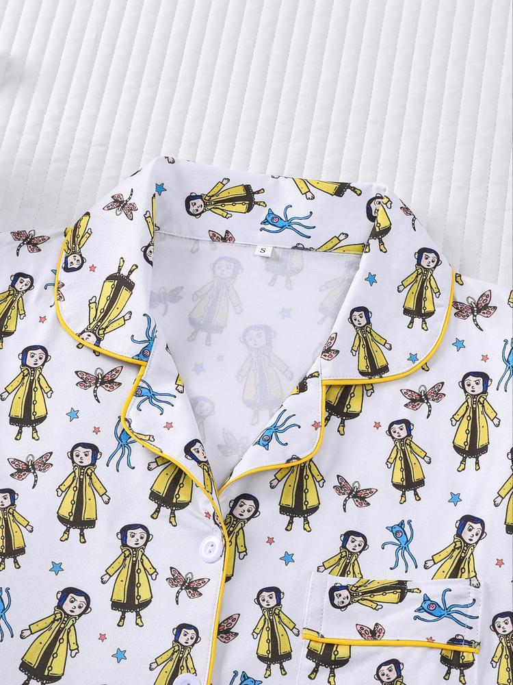 Women's Sleepwear Set, Butterfly Girl Print, Holiday Party Pajamas, Soft Long Sleeve Top and Loose Elastic Pants, Casual Home Wear