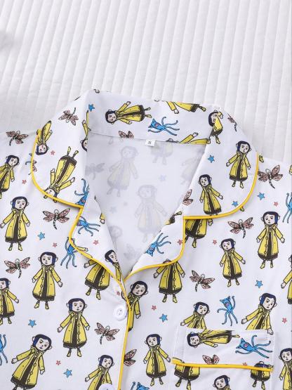 Women's Sleepwear Set, Butterfly Girl Print, Holiday Party Pajamas, Soft Long Sleeve Top and Loose Elastic Pants, Casual Home Wear