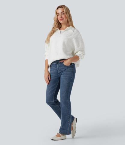 FlexHigh Waisted Washed Casual Bootcut Jeans with Pockets