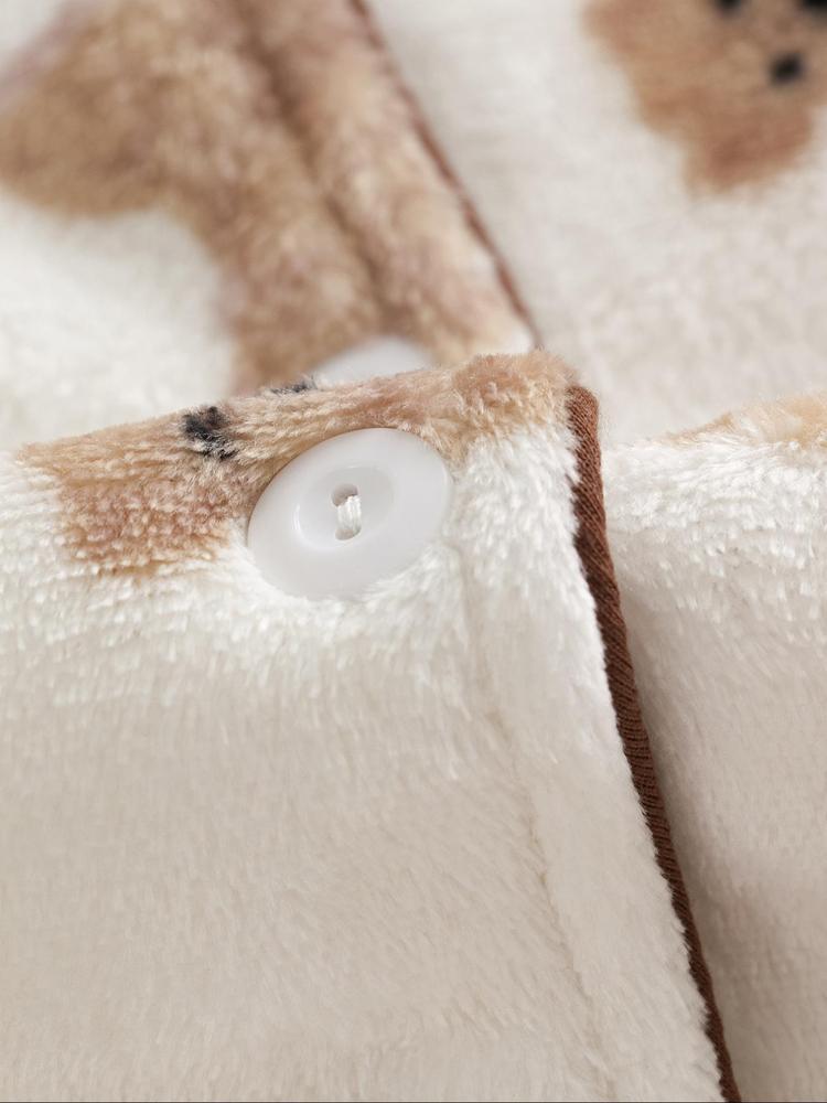 Two-piece Set Women's All Over Cartoon Bear Print Lapel Collar Top & Elastic Waist Pants Pajama Set, Long Sleeve Button Up Top & Pants Pj Set, Women's Sleepwear for Winter