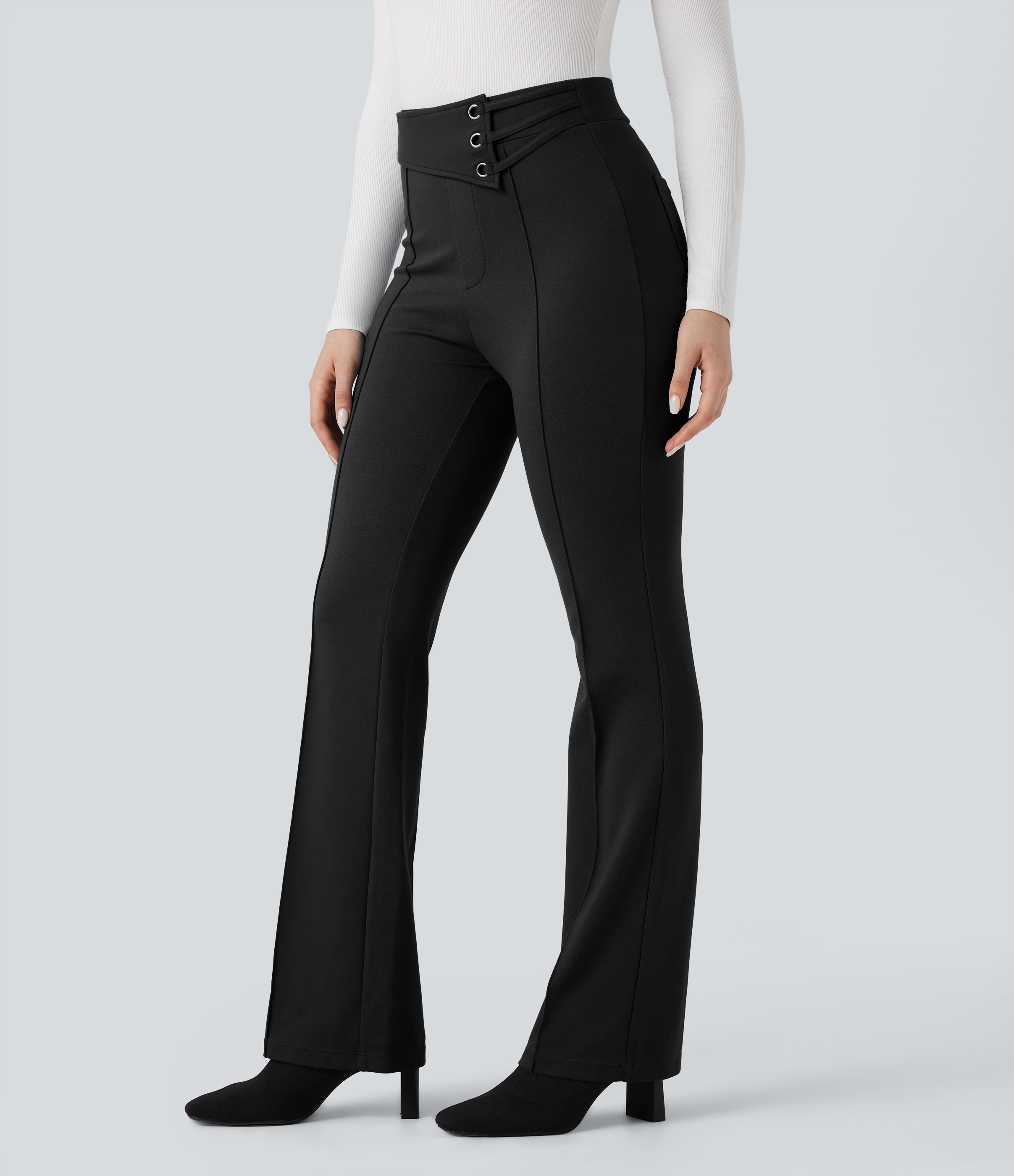 FlexHigh-waisted Work Flare Pants with Pockets