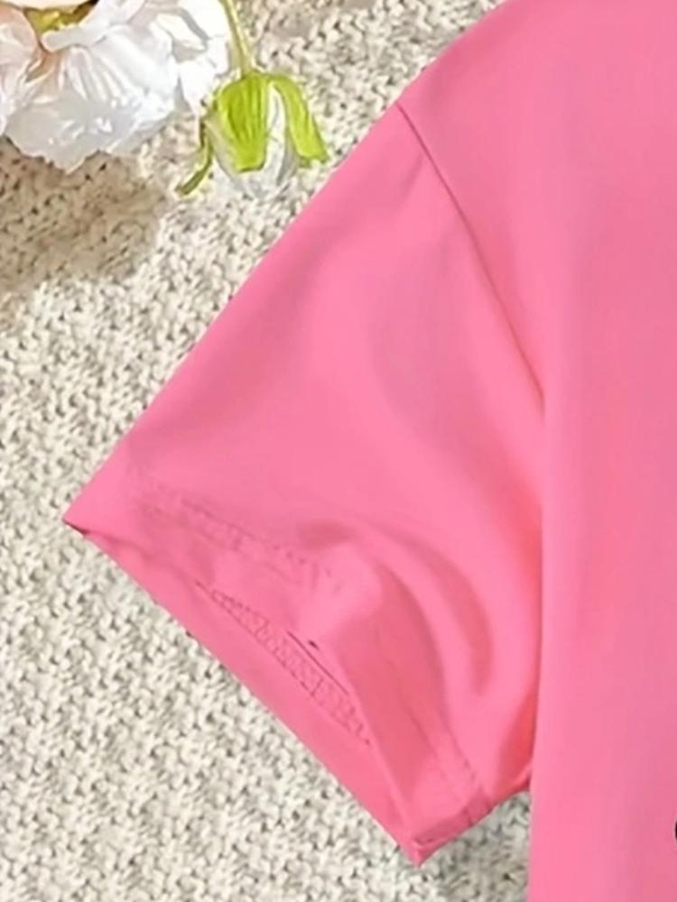 Girls' Spring & Fall Fashion Bow Print Short Sleeve T-Shirt + Sweatpants Set, Casual Comfortable for Kids, 2 Piece Set