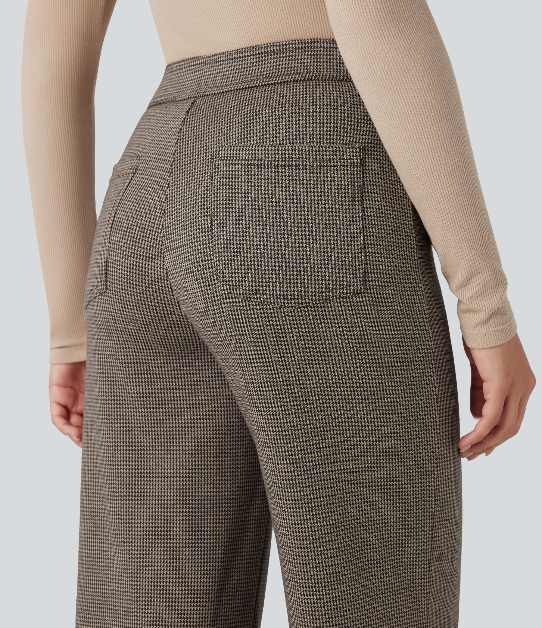 FlexHigh Waisted Houndstooth Straight Leg Work Pants with Pockets