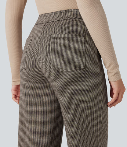 FlexHigh Waisted Houndstooth Straight Leg Work Pants with Pockets