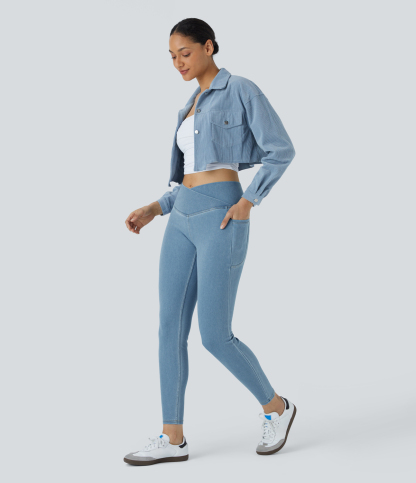 FlexCrossover Pocket Washed Denim Work Leggings