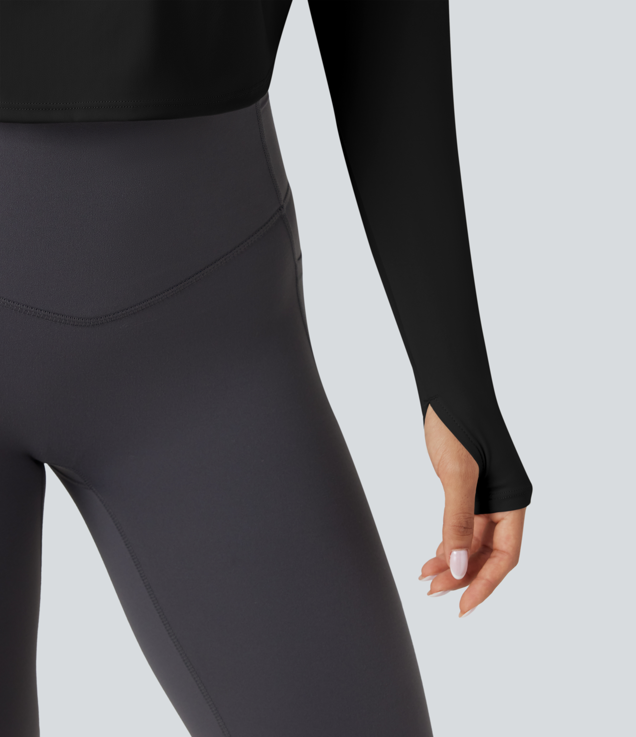 SoftlyZeroQuickDry Backless Twist-back Long Sleeve Thumb Holes 2-in-1 Yoga Sports Top