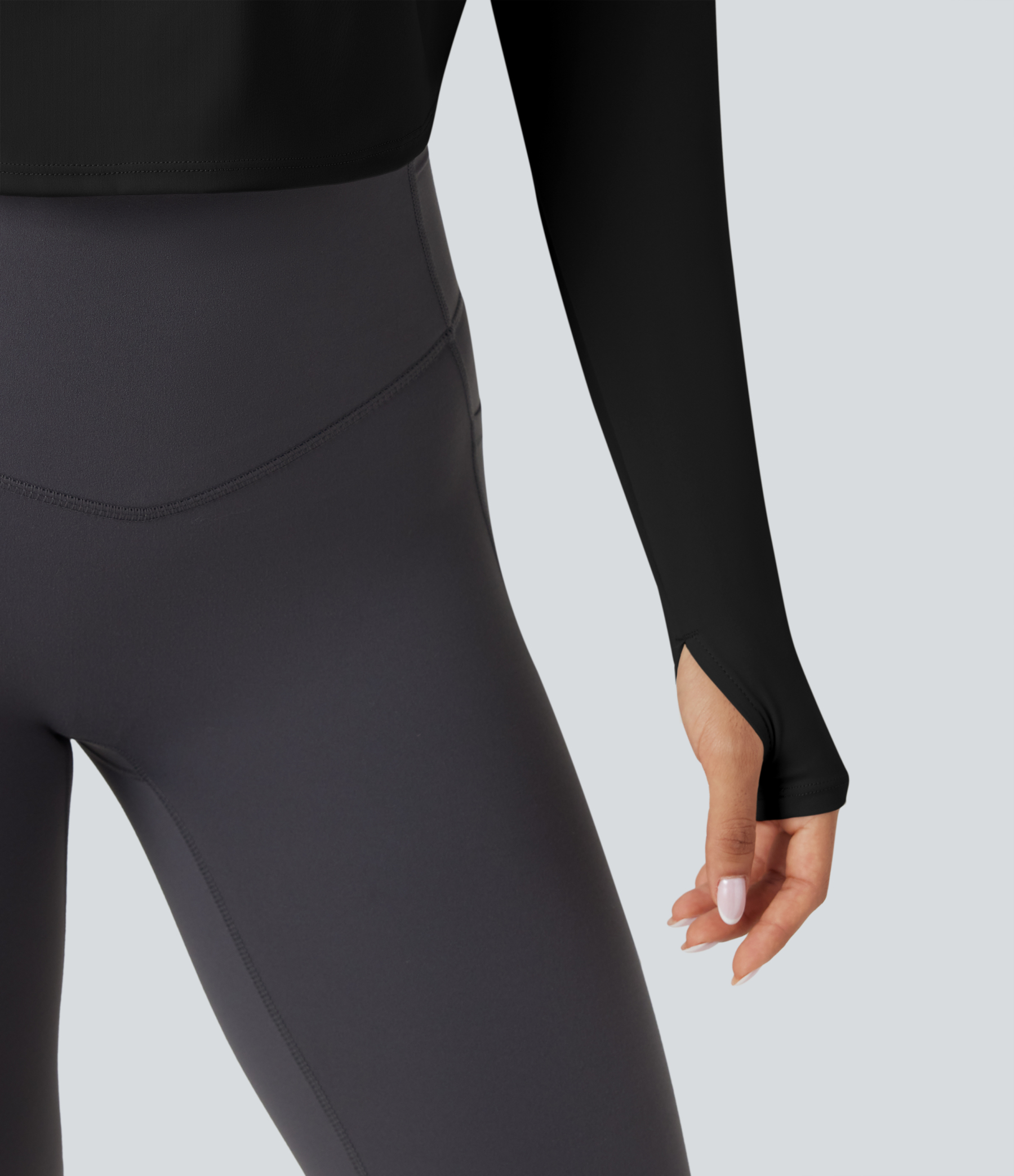 SoftlyZeroQuickDry Backless Twist-back Long Sleeve Thumb Holes 2-in-1 Yoga Sports Top