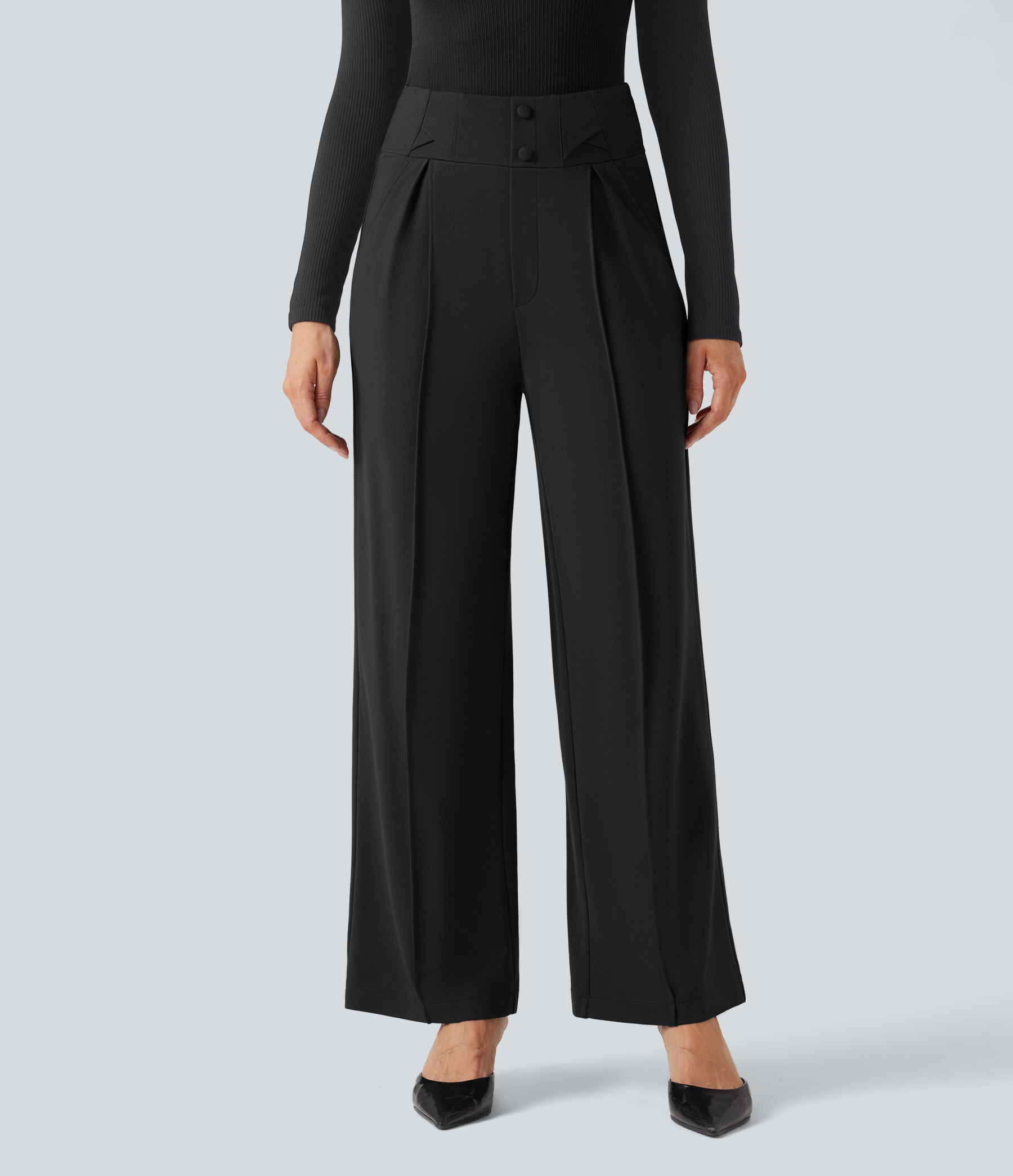 FlexHigh Waisted Straight Leg Work Pants with Pockets