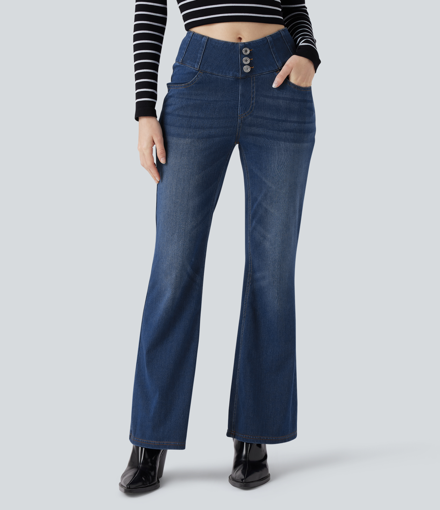 FlexHigh Waisted Bootcut Casual Jeans with Pockets