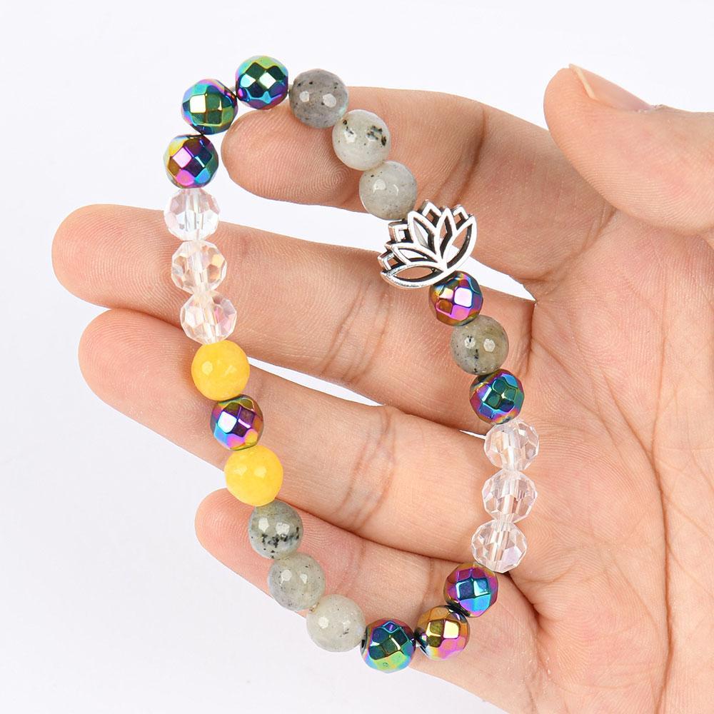 Natural Stone Bracelet  - Sparkling Artificial Crystal Jewelry , Meditation Yoga Lotus Jewelry Gift unity  bracelet pulsera  amatista beaded  jewelry protection bracelet fashion artificial Colorblock Beaded Crystal Bracelet chakra bracelet