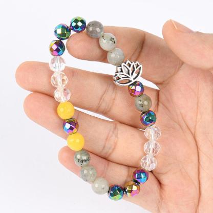 Natural Stone Bracelet  - Sparkling Artificial Crystal Jewelry , Meditation Yoga Lotus Jewelry Gift unity  bracelet pulsera  amatista beaded  jewelry protection bracelet fashion artificial Colorblock Beaded Crystal Bracelet chakra bracelet