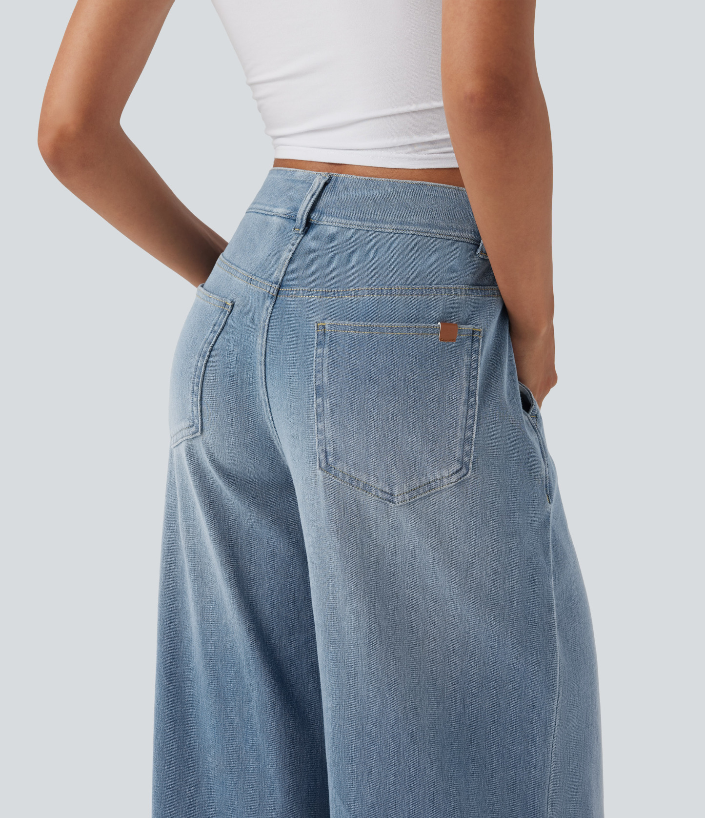 FlexMid Rise Wide Leg Casual Jeans with Pockets