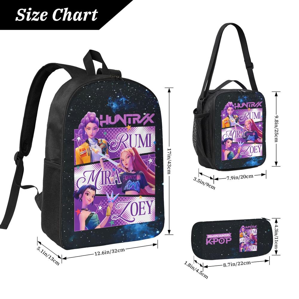 3PCS K-POP Demon Hunters School Bag Set - Large Capacity Laptop Backpack + Portable Lunch Bag + Pencil Case, Functional Fashion Backpack for Teens Men Women, Ideal for Daily Use & Adventures, Great Gift