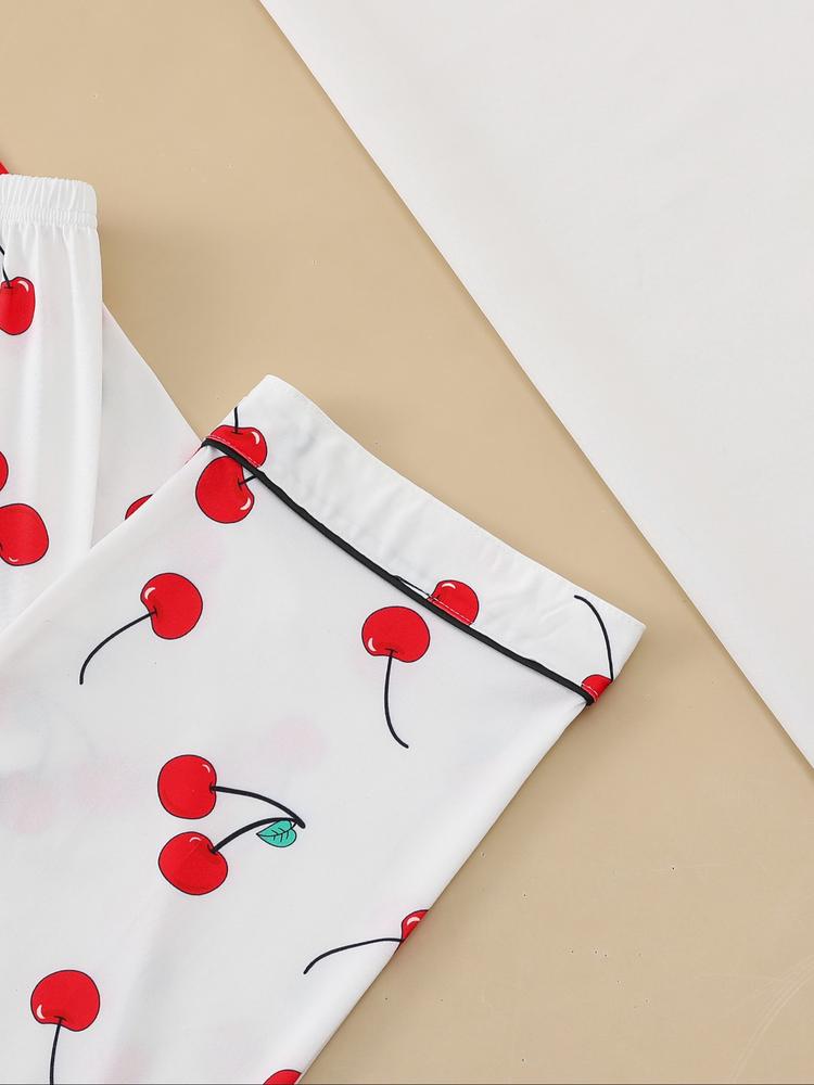 Women's Lemon Fruit Pattern Sleepwear Set, Casual Long Sleeve Button-Down Top & Elastic Pants, Comfortable Home Wear for Spring Fall