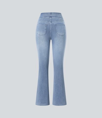 FlexHigh Waisted Pockets Washed Casual Bootcut Jeans
