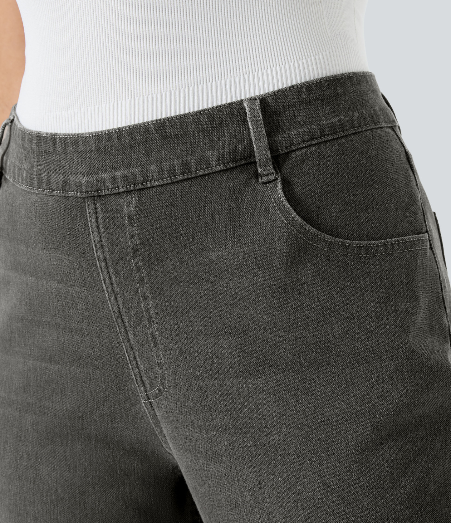 FlexHigh Waisted Pockets Straight Leg Washed Casual Plus Size Jeans