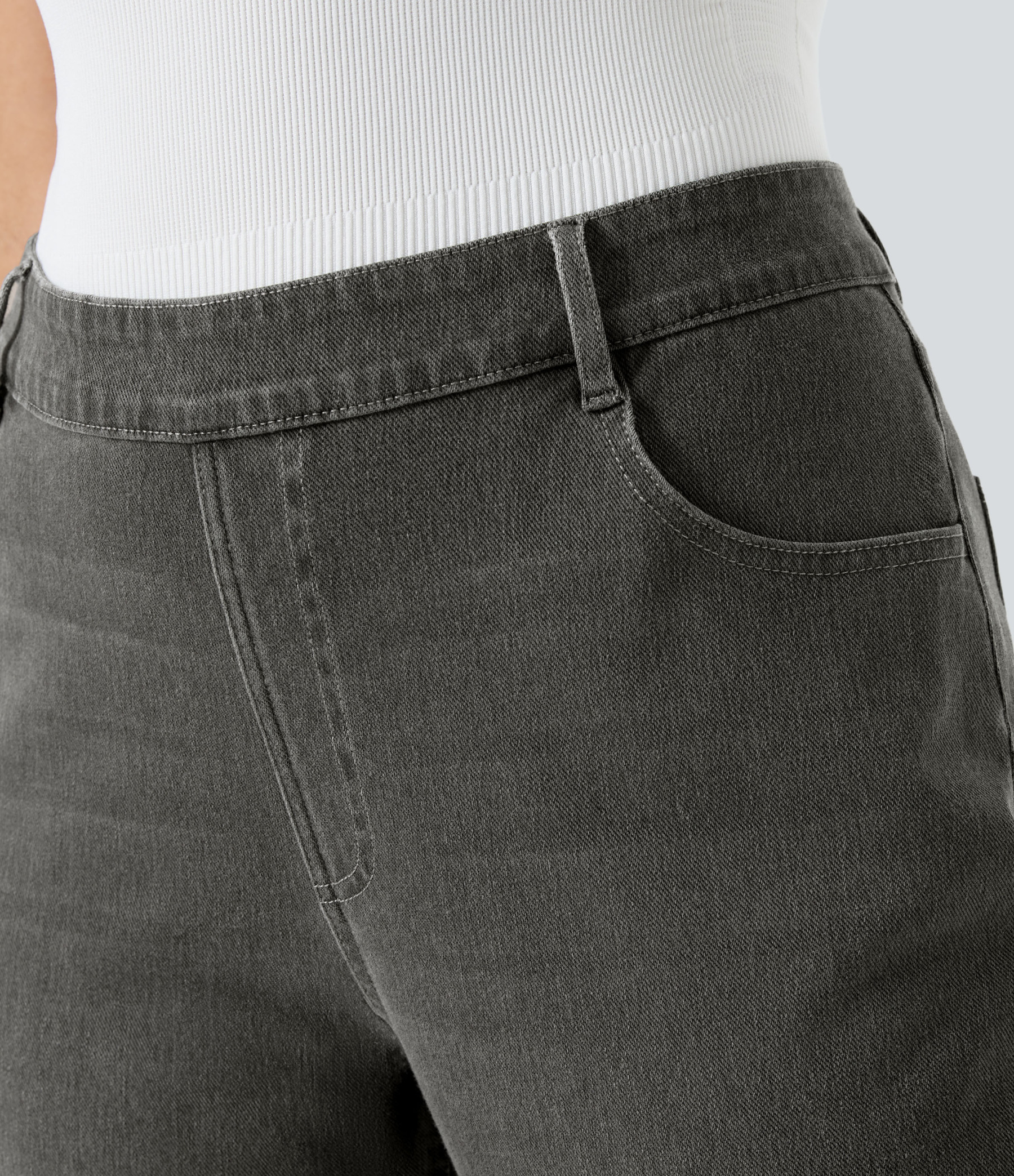 FlexHigh Waisted Pockets Straight Leg Washed Casual Plus Size Jeans