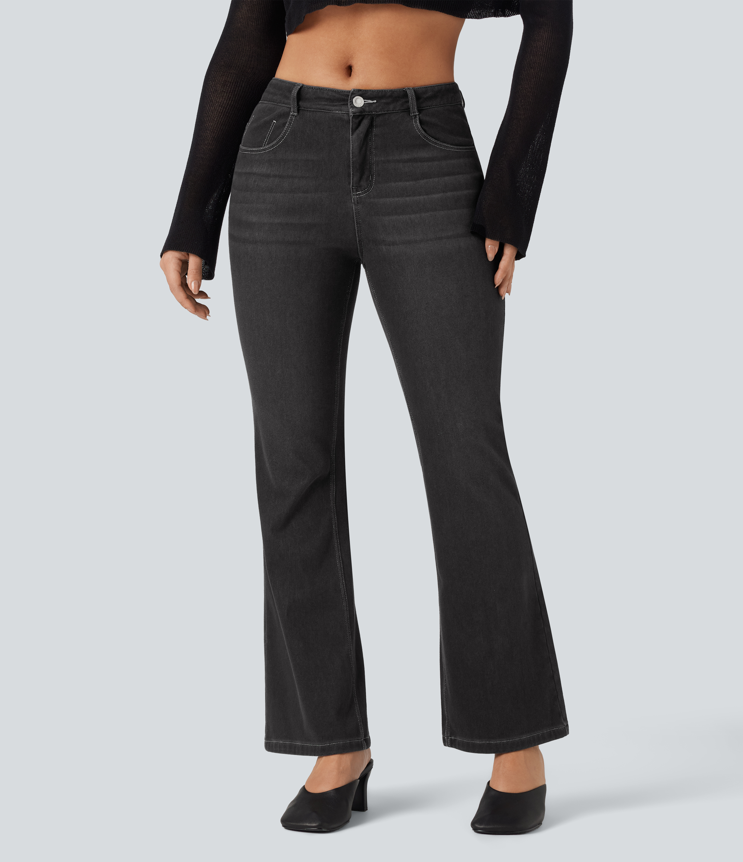 FlexMid Rise Casual Flare Jeans with Pockets