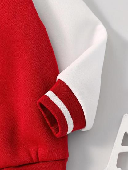 Boys' Spring & Fall Cartoon Bear Print Jacket, Comfortable Casual Sports Outerwear, Fitted Style, Moderate Fabric Thickness