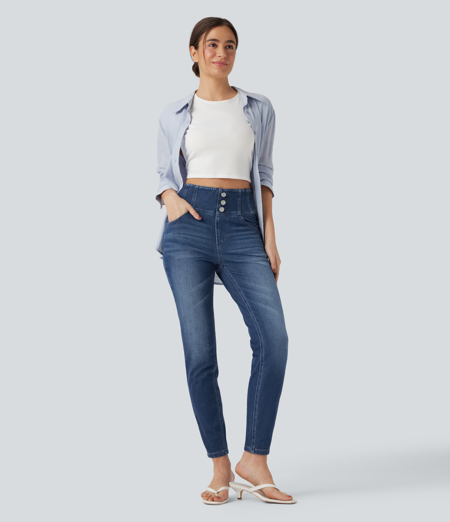 FlexHigh-waisted Casual Skinny Jeans with Pockets