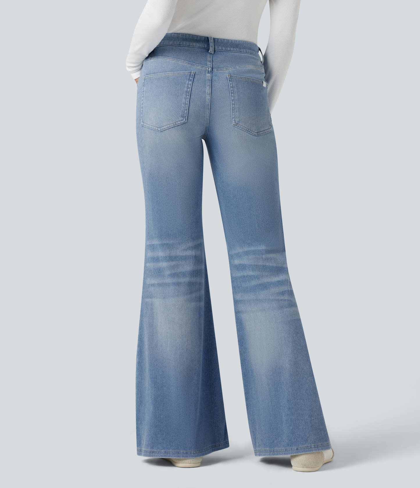 FlexLow Rise Flare Washed Casual Jeans with Pockets